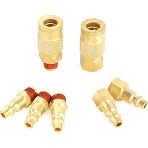 HW HAMWOO 7-Piece 1/4-Inch Industrial Solid Brass Quick Coupler Set