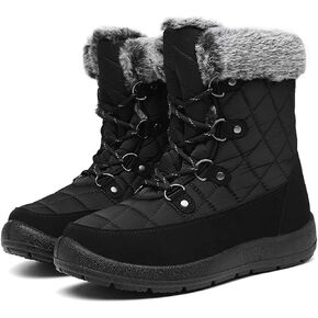 Winter Boots for Women - Soft Comfortable Faux Fur Mid Calf Winter Snow Boots Totes Boots Lace up Snow Boots Winter Boots with Insulated Black for Outdoor