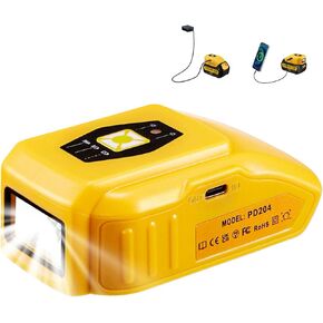 Protable USB Charger for Dewalt 20V Battery,Compatible with Dewalt 20V Battery Charger with Type-C Fast Charging & USB Ports,LED Light（Charger only）