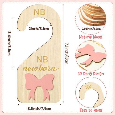 R HORSE Wooden Baby Closet Dividers - 8Pcs Double-Sided 3D Pink Bow Baby Closet Organizer Newborn Clothes Size Hanger Dividers Nursery Decor Baby Shower Birthday Gift for Boy Girl (0-24 Months) in Saudi Arabia