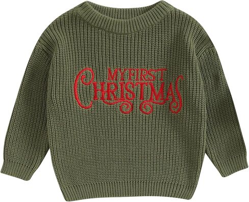 Toddler Baby Girl Boy Christmas Outfit Embroidery Crewneck Sweater Long Sleeve Knit Pullover Top Winter Clothes in Kuwait