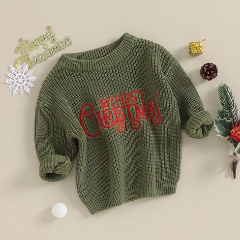 Toddler Baby Girl Boy Christmas Outfit Embroidery Crewneck Sweater Long Sleeve Knit Pullover Top Winter Clothes in Kuwait