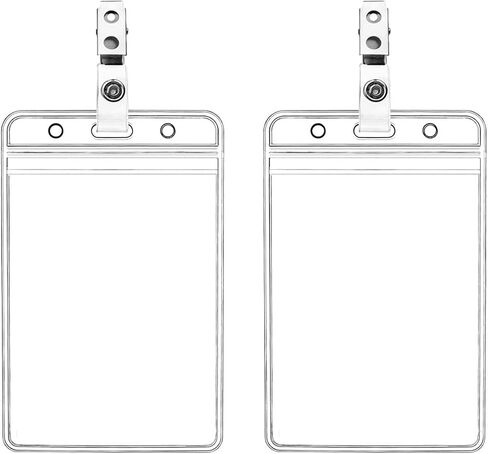 2 Pack Waterproof Vertical ID Badge Holder Vertical Clear PVC Name Holder Tags with Badge Clip Straps (2 Pack,Vertical) in Saudi Arabia