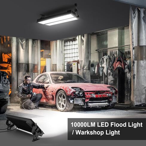 2 حزمة ضوء متجر LED للمرآب، 120 وات 10000 لومن 5000 ك ضوء النهار LED ضوء خليج عالي، IP66 ضوء فيضانات خارجي مقاوم للماء مع قابس أمريكي كابل 5FT لورشة العمل ساحة المرآب مصنع منطقة الإضاءة in Kuwait