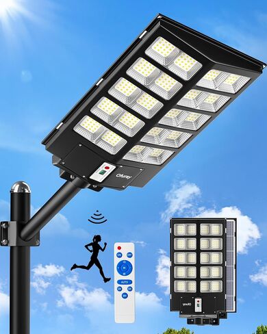 Ofuray 4600W Solar Street Light Outdoor Waterproof, 320000LM Solar Parking Lot Lights-Commercial Dusk to Dawn, IP67 6500k LED Street Light with Remote Control Motion Sensor for Garage, Yard, Barn in Saudi Arabia