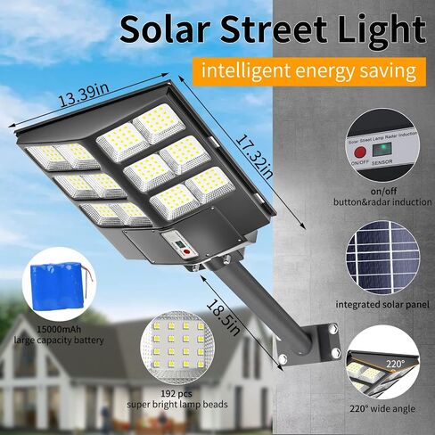 Ofuray 4600W Solar Street Light Outdoor Waterproof, 320000LM Solar Parking Lot Lights-Commercial Dusk to Dawn, IP67 6500k LED Street Light with Remote Control Motion Sensor for Garage, Yard, Barn in Saudi Arabia
