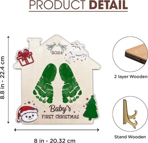 Baby's First Christmas DIY Footprint Sign, Baby's First Christmas Handprint Sign, Wooden Stand Included, Baby First Holiday Milestone Signs, Baby Christmas Craft, Christmas Keepsake For New Baby in Saudi Arabia