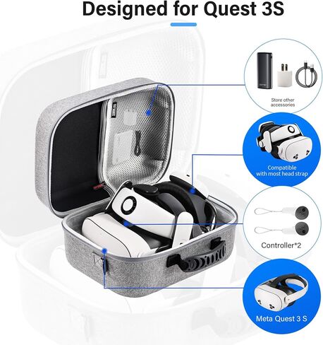 Large Carrying Case for Meta Quest 3S/3, Hard Travel Case Compatible With BOBOVR S3 Pro/KIWI Design Battery Head Strap, Controller and Accessory, Portable Hard Shell Bag, Black in Kuwait