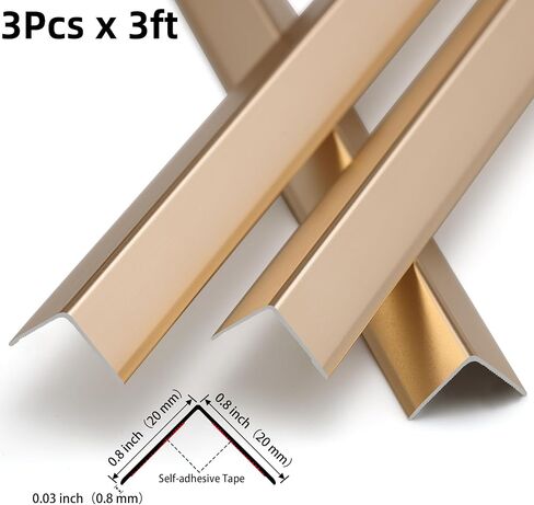 Gaahing Aluminum L Molding Corner Guards, Peel and Stick Trim for Wall Protection, Door Frame, Tile Edge (3Pcs x 4.26ft x 0.8in, Matte Gold) in Kuwait
