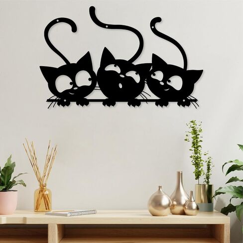 Three Black Cat Wall Art, Metal Cat Wall Decor, Black Cat Wall Sculpture For Cats Lover, Minimalist Room Living Room Patio Wall DéCor (Length:12 Inches) in Saudi Arabia