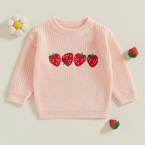 Toddler Baby Girls Sweater Strawberry Embroidery Knit Sweatshirt Pullover Knitwear Knitted Warm Fall Winter Clothes in Saudi Arabia