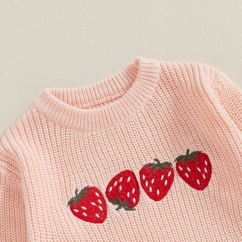 Toddler Baby Girls Sweater Strawberry Embroidery Knit Sweatshirt Pullover Knitwear Knitted Warm Fall Winter Clothes in Saudi Arabia