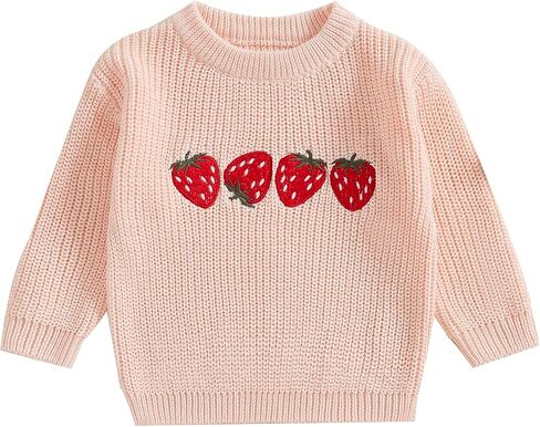Toddler Baby Girls Sweater Strawberry Embroidery Knit Sweatshirt Pullover Knitwear Knitted Warm Fall Winter Clothes in Saudi Arabia