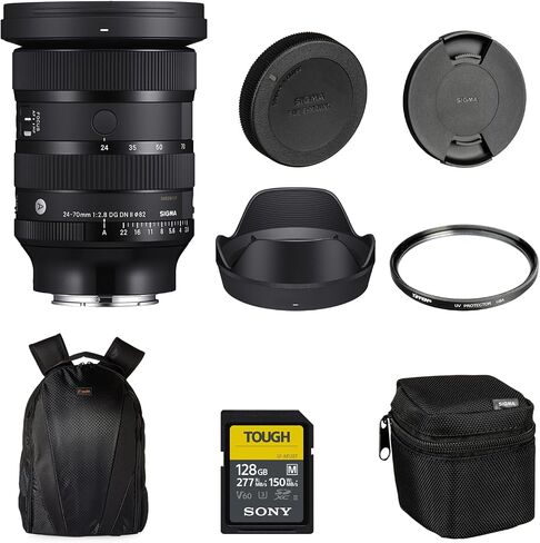 Sigma 24-70mm f2.8 DG DN II Art Lens Sony E| Full Frame, 6 SLD Elements, Rounded 11-Blade with Tiffen 82mm UV Protector Filter, Sony 128GB SF-M Tough Series Memory Card and Waith Backpack (Bundle Set) in Saudi Arabia