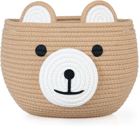 سلة الدب اللطيفة من ZLG - وحدة تخزين منسوجة من الحبال القطنية البنية، مقاس 10.5 بوصة عمق × 8.5 بوصة ارتفاع، متعددة الاستخدامات لاستحمام الطفل، أو غرفة الأطفال، أو غرفة المعيشة، أو النباتات الداخلية in Kuwait