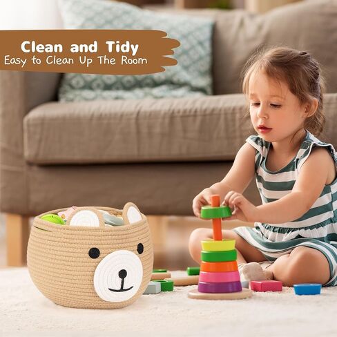 سلة الدب اللطيفة من ZLG - وحدة تخزين منسوجة من الحبال القطنية البنية، مقاس 10.5 بوصة عمق × 8.5 بوصة ارتفاع، متعددة الاستخدامات لاستحمام الطفل، أو غرفة الأطفال، أو غرفة المعيشة، أو النباتات الداخلية in Kuwait