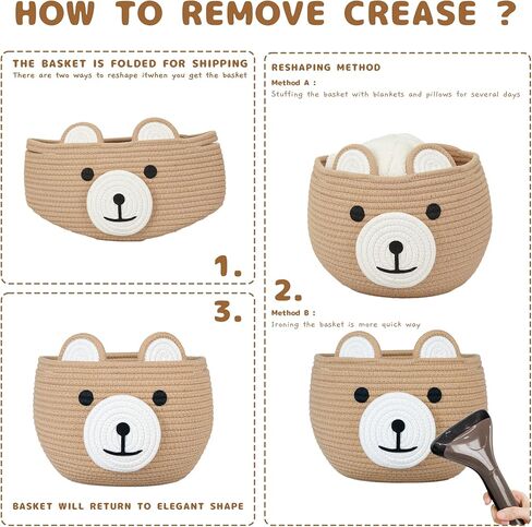 سلة الدب اللطيفة من ZLG - وحدة تخزين منسوجة من الحبال القطنية البنية، مقاس 10.5 بوصة عمق × 8.5 بوصة ارتفاع، متعددة الاستخدامات لاستحمام الطفل، أو غرفة الأطفال، أو غرفة المعيشة، أو النباتات الداخلية in Kuwait