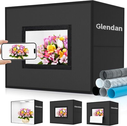 Glendan Portable Photo Studio Light Box, 16" x 16" Professional Dimmable Shooting Tent Kit with 256 LED Table Top Light & 6 Backdrops for Product Photography in Saudi Arabia