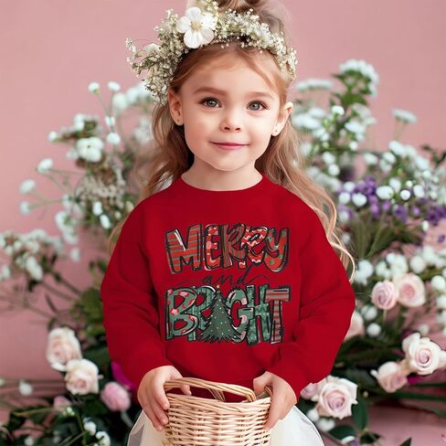 Kid Christmas Sweatshirt Toddler Baby Girl Boy Funny Merry and Bright Xmas Tree Print Pullover Long Sleeve Shirt in Saudi Arabia