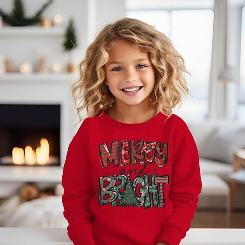 Kid Christmas Sweatshirt Toddler Baby Girl Boy Funny Merry and Bright Xmas Tree Print Pullover Long Sleeve Shirt in Saudi Arabia
