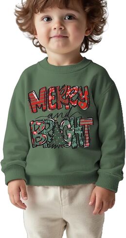 Kid Christmas Sweatshirt Toddler Baby Girl Boy Funny Merry and Bright Xmas Tree Print Pullover Long Sleeve Shirt in Saudi Arabia