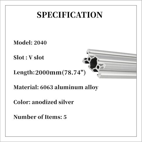 BELLA BAYS 2pcs 19.69 inch 500mm 2060 T Slot Aluminum Extrusion Profile European Standard Anodized Black Extruded Linear Rail Guide Frame for 3D Printer Laser Engraving Machine CNC Workbench DIY in Kuwait
