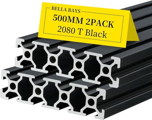 BELLA BAYS 2pcs 19.69 inch 500mm 2060 T Slot Aluminum Extrusion Profile European Standard Anodized Black Extruded Linear Rail Guide Frame for 3D Printer Laser Engraving Machine CNC Workbench DIY in Kuwait