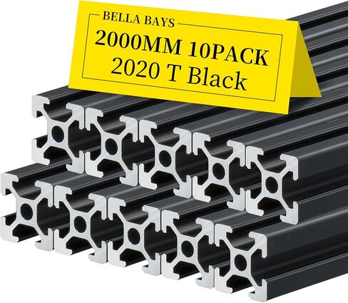 BELLA BAYS 2pcs 19.69 inch 500mm 2060 T Slot Aluminum Extrusion Profile European Standard Anodized Black Extruded Linear Rail Guide Frame for 3D Printer Laser Engraving Machine CNC Workbench DIY in Kuwait