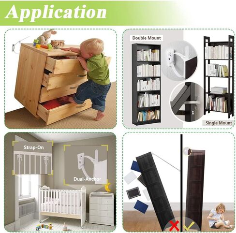 مجموعة مرساة حائطية لسلامة الأطفال من ميسي مكونة من 15 قطعة من أشرطة الأثاث المقاومة للطرف والقابلة للتعديل | مجموعة شديدة التحمل مضادة للطرف لخزانة رف الكتب in Kuwait