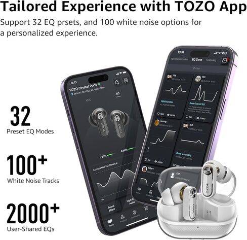 TOZO Crystal Pods Wireless Earbuds in Ear Bluetooth Headphone Black in Kuwait