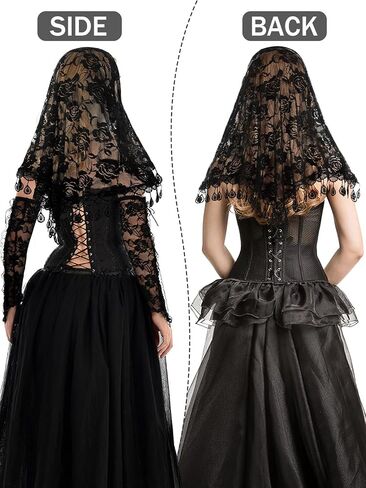 2 Pcs Mass Veil Triangle Mantilla Cathedral Head Covering Chapel Veil Lace Shawl Latin Scarf Latin Mass Head Covering Veils for Bridal Women in Saudi Arabia