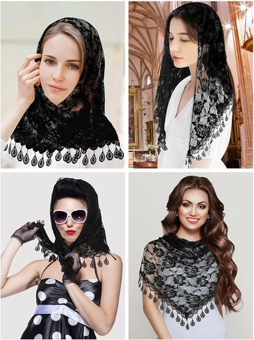 2 Pcs Mass Veil Triangle Mantilla Cathedral Head Covering Chapel Veil Lace Shawl Latin Scarf Latin Mass Head Covering Veils for Bridal Women in Saudi Arabia