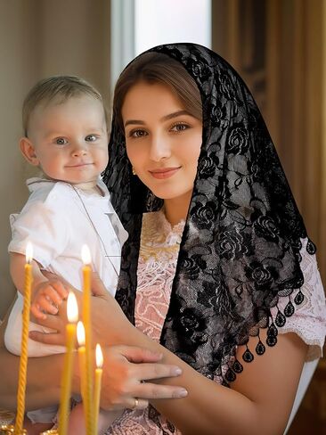 2 Pcs Mass Veil Triangle Mantilla Cathedral Head Covering Chapel Veil Lace Shawl Latin Scarf Latin Mass Head Covering Veils for Bridal Women in Saudi Arabia