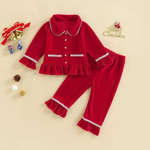 Christmas Pajamas For Kids Toddler Girl Pjs Long Sleeve Button Down Infant Baby Matching Pjs Lounge Set in Saudi Arabia