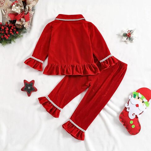 Christmas Pajamas For Kids Toddler Girl Pjs Long Sleeve Button Down Infant Baby Matching Pjs Lounge Set in Saudi Arabia