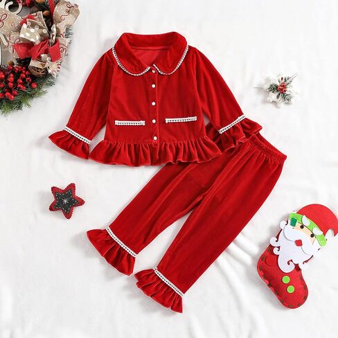 Christmas Pajamas For Kids Toddler Girl Pjs Long Sleeve Button Down Infant Baby Matching Pjs Lounge Set in Saudi Arabia