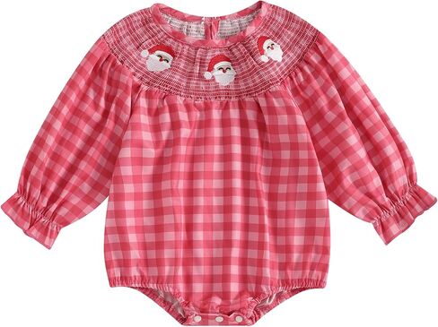 Newborn Baby Girl Smocked Christmas Outfit Plaid Bubble Romper Xmas Tree Embroidery Bodysuit Infant Fall Clothes in Saudi Arabia