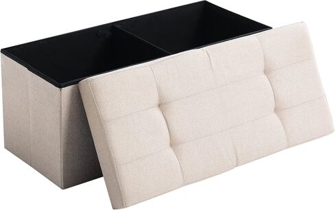 CUYOCA Storage Ottoman Bench Foldable Seat Footrest Shoe Bench End of Bed Storage with Flipping Lid, 75L Storage Space, 30 inches Linen Fabric Beige in Saudi Arabia