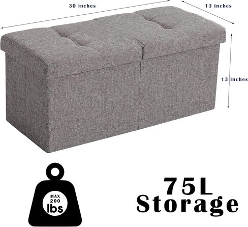 CUYOCA Storage Ottoman Bench Foldable Seat Footrest Shoe Bench End of Bed Storage with Flipping Lid, 75L Storage Space, 30 inches Linen Fabric Beige in Saudi Arabia