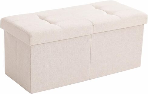 CUYOCA Storage Ottoman Bench Foldable Seat Footrest Shoe Bench End of Bed Storage with Flipping Lid, 75L Storage Space, 30 inches Linen Fabric Beige in Saudi Arabia