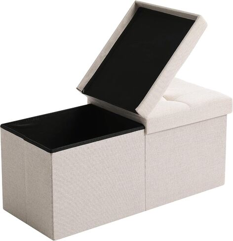 CUYOCA Storage Ottoman Bench Foldable Seat Footrest Shoe Bench End of Bed Storage with Flipping Lid, 75L Storage Space, 30 inches Linen Fabric Beige in Saudi Arabia
