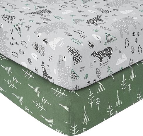 Yoofoss Crib Sheets 100% Cotton Fitted Crib Sheets for Standard Crib and Toddler Mattress 52''x28'', 2 Pack Soft Breathable Baby Sheets for Boys Girls in Saudi Arabia
