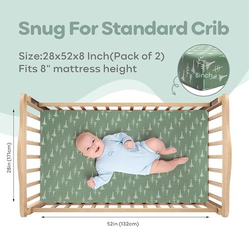 Yoofoss Crib Sheets 100% Cotton Fitted Crib Sheets for Standard Crib and Toddler Mattress 52''x28'', 2 Pack Soft Breathable Baby Sheets for Boys Girls in Saudi Arabia