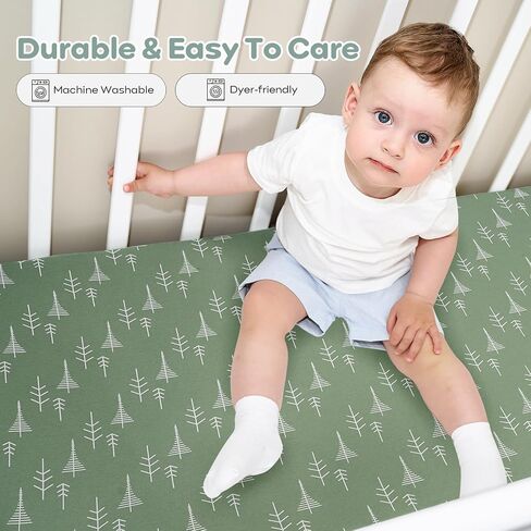 Yoofoss Crib Sheets 100% Cotton Fitted Crib Sheets for Standard Crib and Toddler Mattress 52''x28'', 2 Pack Soft Breathable Baby Sheets for Boys Girls in Saudi Arabia