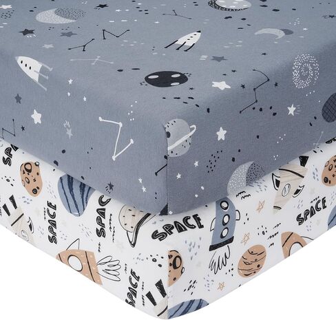 Yoofoss Crib Sheets 100% Cotton Fitted Crib Sheets for Standard Crib and Toddler Mattress 52''x28'', 2 Pack Soft Breathable Baby Sheets for Boys Girls in Saudi Arabia
