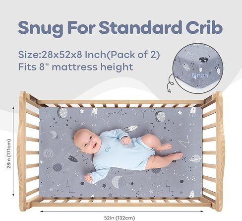 Yoofoss Crib Sheets 100% Cotton Fitted Crib Sheets for Standard Crib and Toddler Mattress 52''x28'', 2 Pack Soft Breathable Baby Sheets for Boys Girls in Saudi Arabia