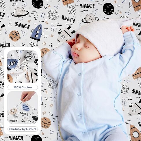 Yoofoss Crib Sheets 100% Cotton Fitted Crib Sheets for Standard Crib and Toddler Mattress 52''x28'', 2 Pack Soft Breathable Baby Sheets for Boys Girls in Saudi Arabia
