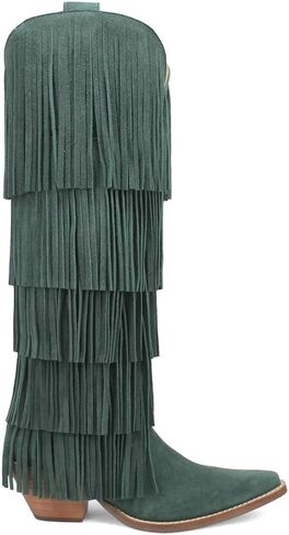 Dingo Womens Wild Child Fringe Snip Toe Casual Boots Over the Knee Mid Heel 2-3" - Green in Saudi Arabia