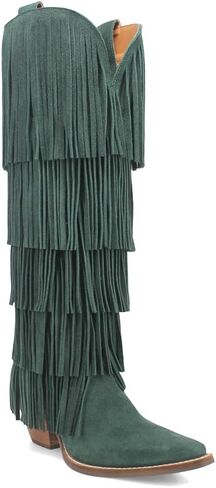 Dingo Womens Wild Child Fringe Slip Toe كاجوال فوق الركبة وكعب متوسط ​​2-3 بوصة - أخضر in Kuwait