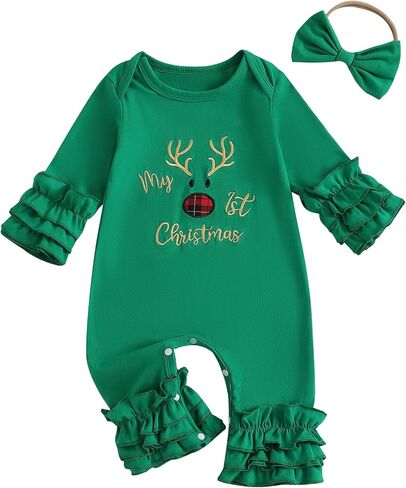 My First Christmas Baby Girl Outfit Santa Long Sleeve Romper Jumpsuit Christmas Newborn Girl Outfits Clothes in Saudi Arabia